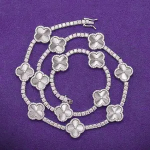 Cadena de Tenis de Plata de Ley 925 de Lujo con Trébol de Cuatro Hojas y Diamantes Moissanite VVS, Joyería Masculina de Moda - Product Image 6