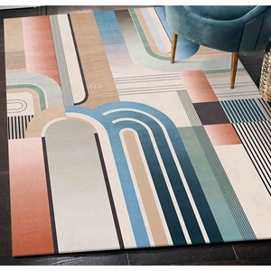 พรมขนสัตว์ลายทวิสต์ดีไซน์ พรมตกแต่งแบบร่วมสมัยกันลื่น ลายปะติดปะต่อ เป็นมิตรกับสิ่งแวดล้อม ด้านหลังทำจากยางลาเท็กซ์บาง - Product Image 5