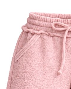 Shorts en molleton sherpa rose pastel pour femmes, confortables, doux, en peluche, vêtements de détente, taille élastique, cordon de serrage, décontractés, confort d'hiver - Product Image 4