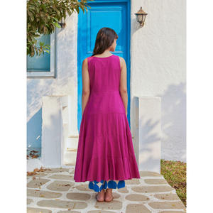 Vestido Maxi Largo de Algodón Rosalie - Cintura Imperio Sólida de Una Pieza de Alta Calidad para el Día o Fiestas - Product Image 3