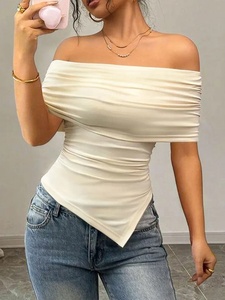 เสื้อยืดผู้ชายสไตล์หรูหรา คอเฉียง ทรงเข้ารูป สีพื้น สำหรับฤดูร้อน ขายส่งเสื้อยืดลำลองผู้ชาย - Product Image 4