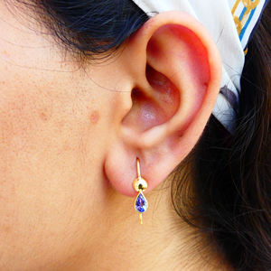 Boucles d'oreilles en or 14K pour femme, bijoux en pierre de Tanzanite, faits à la main, uniques et à la mode - Product Image 6
