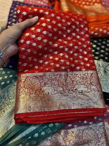 Sari indien ethnique en viscose et soie Georgette pour femme, lourd, pour soirée, avec broderie Zari fantaisie et sequins, en stock - Product Image 3