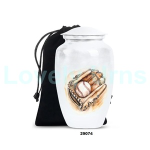 Urne adulte de crémation de baseball en aluminium blanc Offre Spéciale pour les cendres humaines grande urne décorative avec sac de velours gratuit - Product Image 1