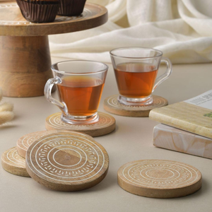 High Selling Wooden <b>Coaster</b> Set of Five <b>White</b> Wash Finish With Holder Elegant Durable Protection For Dining Table From India - Product Image 5