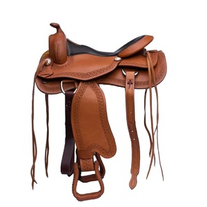 Sillín de sendero para montar a caballo con estribos fuertes Acolchado transpirable Ajuste ergonómico Jinetes Árbol de madera de cuero genuino occidental - Product Image 5