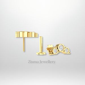 Wholesale 3 Diamond Bezel Curve <b>Stud</b> Earrings 14K Gold Helix and <b>Cartilage</b> Piercing Jewelry Natural and Lab Grown Diamonds - Product Image 5