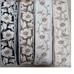 Cintas bordadas a máquina personalizadas, encajes en varios diseños y colores para vestidos de boda en 4 opciones de color - Product Image 1