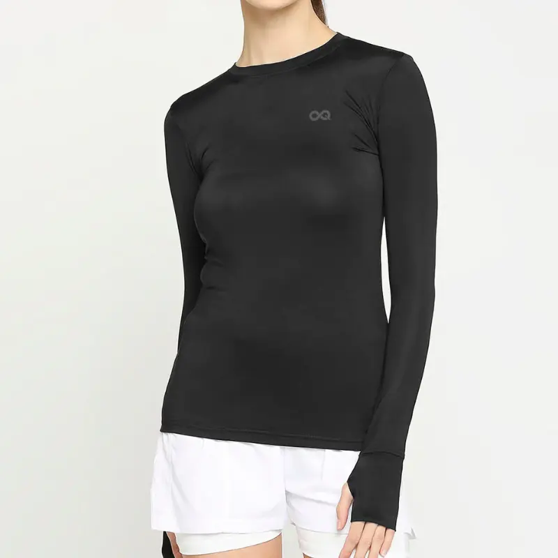 T-shirt sportiva Casual da donna in poliestere manica lunga (nera) 90% poliestere; 10% spandex