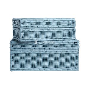 Handmade Blue Rattan <b>Basket</b>, for Stylish Home <b>Storage</b>, Mix Color Set Wicker Box Viettimecraft Handicraft - Product Image 2
