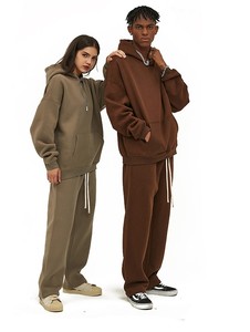 ชุดวอร์มผ้าฝ้ายแบบสตรีท2ชิ้นสำหรับผู้ชายชุดวอร์มแบบมีฮู้ดและกางเกงออกแบบโลโก้ได้ตามต้องการ - Product Image 2