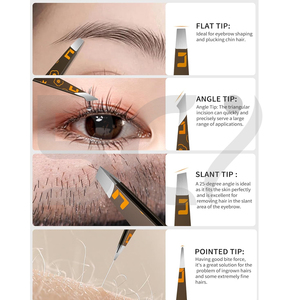 4 pinces à sourcils en acier inoxydable à pointe pointue et inclinée de la meilleure qualité. - Product Image 3