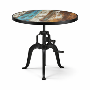 Table ronde de restaurant/bistro commerciale en bois de manguier massif |   Base en fonte industrielle |   Table au design vintage à hauteur réglable - Product Image 1