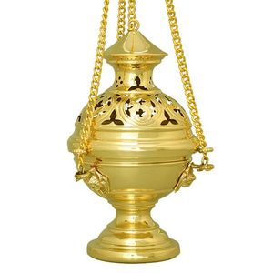 Quemador de Incienso Colgante de Diseño Personalizado con 3 Cadenas para Uso en el Hogar y Jardín, Acabado Dorado, Difusor de Aromaterapia de Latón, Quemador de Olores Ortodoxo - Product Image 1