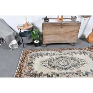 Tapis à poils moyens en laine turque vintage 38x68 pieds marron beige tissage plat patchwork design salle à manger décor - Product Image 2