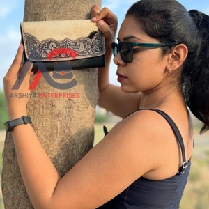 New Elegant Western Style Hair on Hide Tooled Fur Leather Clutch Women Designed <b>Purse</b> Hot Selling Tooled Leather Zipper Wallet - Product Image 1