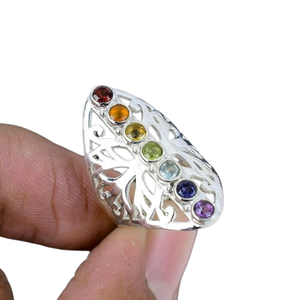 Bague pour femme en argent sterling 925 style bohème, multi-pierres précieuses, faite à la main, cadeau pour mariage et fête - Product Image 1