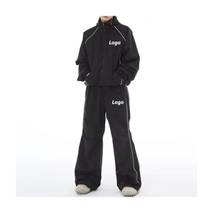 Ensemble coupe-vent personnalisé pour homme, col montant, capuche, vêtements de sport, jogging, respirant, imperméable, séchage rapide, 100% polyester - Product Image 1