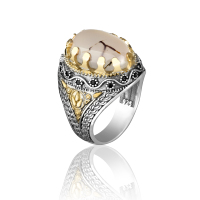 Bague pour homme en argent sterling 925 de haute qualité, style turc vintage, plaqué bronze antique, avec agate classique islamique et sertissage clos, pour soirée
