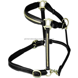 Comfortable Luxury Black Leather Horse <b>Halter</b> Decorated with Gold Brass Clincher on Cheek and Noseband Double Crown Buckle - Product Image 3