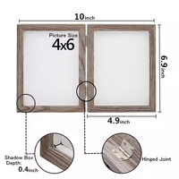 Cadre de boîte d'ombre en bois 4x6-Présentoir à double verre à charnière pour photos, billets, souvenirs-mur ou table
