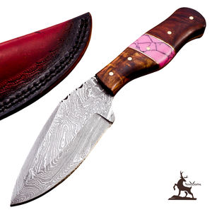 OEM Customizable Damascus Steel Hunting <b>Knife</b> Handmade Ash Wood Pakka Handle Leather Sheath <b>Twisted</b> Pattern-Available for - Product Image 1