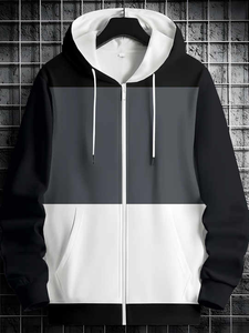 Sweat à capuche imprimé rayé de haute qualité pour hommes avec fermeture éclair décontractée et poche kangourou pour l'automne hiver mode fermeture éclair complète us - Product Image 2