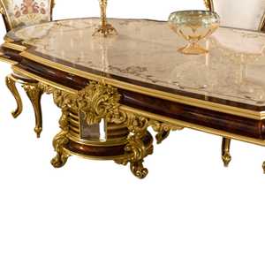 ชุดโต๊ะอาหารไม้มะฮอกกานียุโรปสุดหรู 5 ชิ้น งานแกะสลักทองคำด้วยมือ ดีไซน์สไตล์โมเดิร์นกลางศตวรรษ เฟอร์นิเจอร์บ้าน 6 ที่นั่ง - Product Image 3