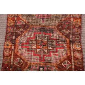Vintage 2.7x8.3 ft Rug, Herki Turkish Rug, <b>Red</b> Moroccan <b>Wool</b> Rug - Product Image 3