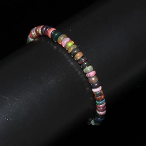925 <b>Sterling</b> <b>Silver</b> Smooth Rondelle Black Opal <b>Bead</b> <b>Bracelet</b> Fine Beaded Natural Gemstone Jewelry Personalized Gift for Her - Product Image 3