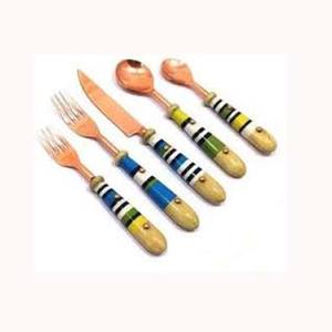 Custom Logo Modern Kitchenware <b>Set</b> Stainless Steel Rose Gold Plated With Wooden Handle <b>Cutlery</b> <b>Vintage</b> for Kids - Product Image 1