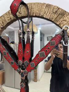 Ensemble de sellerie western en cuir véritable, motif croco, avec têtière et collier de poitrage, personnalisation disponible - Product Image 5