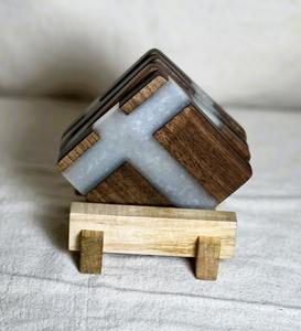 Posavasos de resina rosa con mezcla de gava y madera de mango con soporte para oficina, café, comedor, fiesta, boda al aire libre personalizada, posavasos de resina personalizados - Product Image 6