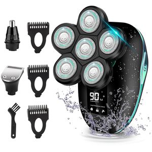 Afeitadora Eléctrica Corporal 6 en 1 para Hombres Calvos, Maquinilla de Afeitar Rotatoria Inalámbrica con Pantalla LED, Incluye Cortapelos y Recortador de Vello Nasal, IPX7 - Product Image 6