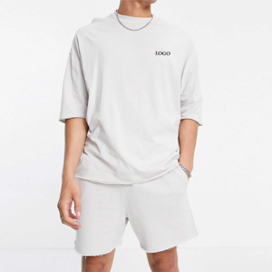 Ensemble short de haute qualité pour hommes 2 pièces vêtements d'été T-Shirt avec short cordon de serrage tissu en coton à séchage rapide - Product Image 4