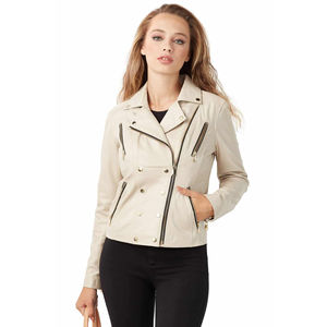 Chaqueta de cuero de moda de color blanco Venta al por mayor Precio bajo Mejor fabricación Chaqueta de cuero para mujer Diseño personalizado con servicio OEM - Product Image 4