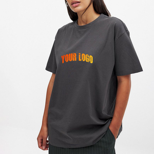 เสื้อยืดผู้หญิงคุณภาพสูง ผ้าฝ้าย 100% ทรงโอเวอร์ไซส์ ไหล่ตก หนัก 280GSM พิมพ์ลายโลโก้ด้วยเทคนิคซิลค์สกรีน แบบ 3 มิติ สำหรับฤดูร้อน - Product Image 1
