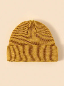 OEM Bonnet tricoté d'hiver unisexe de haute qualité avec manchette unie pour hommes avec logo brodé personnalisé pour le voyage - Product Image 3