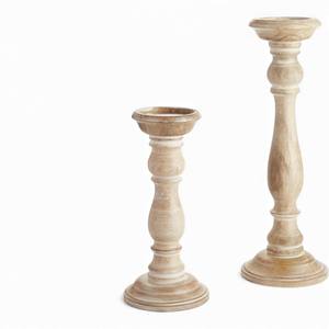 Portavelas de Madera de Mango Natural con Acabado Rústico Blanqueado para Decoración de Hogar Estilo Granja - Product Image 1