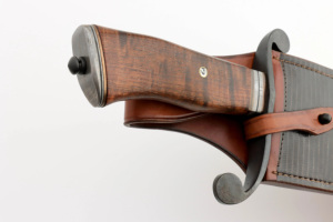 La mejor calidad San Mai acero al carbono caza Camping supervivencia al aire libre cuchillo mango de madera Funda de cuero Venta caliente DIY OEM - Product Image 4