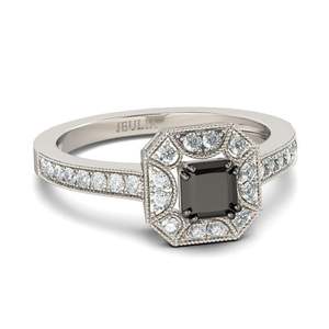 Bague de couple Jeulia en argent sterling plaqué rhodium avec zircon taille princesse halo - Product Image 2