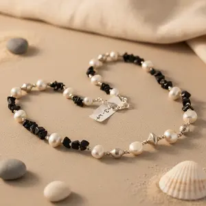 Women's Trendy <b>Pearl</b> and Black Diamond Beaded <b>Necklace</b> <b>Gold</b> Plated Religious Fashion Jewelry for Parties and Gifts - Product Image 2