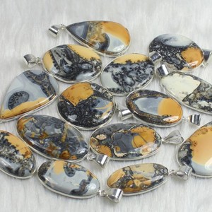 สร้อยคอแจสเพอร์มาลากาโนสีเหลืองของแท้หลายรูปทรง925จี้ชุบเงินทำด้วยมือขายส่ง - Product Image 2