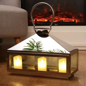 Navidad Rectangular 3 pilares Acero inoxidable Metal hecho a mano estilo clásico brillante pulido portavelas linternas boda - Product Image 1