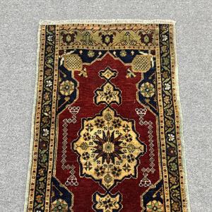 Vintage Turkish <b>Red</b> Abstract Patchwork <b>Wool</b> Rug Eco-Friendly Latex Backing 1.7x3 ft - Product Image 5