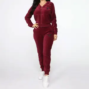 Ensemble de survêtement décontracté sportif pour femme en coton 100% tricoté, 2 pièces, logo personnalisé, fermeture éclair, sweat-shirt et pantalon de jogging, uni, hiver - Product Image 1