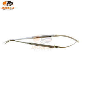 Micro tijeras médicas de acero inoxidable de alta calidad: mango plano tipo resorte curvo en ángulo recto marca personalizada disponible - Product Image 1