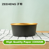 16oz 24oz 32oz Beste Schwarze Papier-Suppenschalen mit Deckeln für Heiße Speisen Goldfolie-Papier-Lebensmittelbehälter