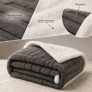 Manta de franela gris carbón con diseño reversible de sherpa blanco, suave y acogedora, para cama, entrega rápida en la UE, Polonia. - Product Image 4