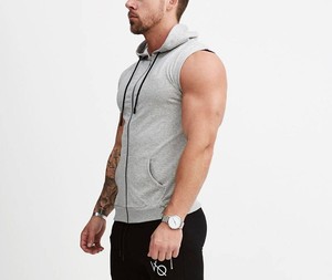 High Quality Gym Fitness Custom Logo Printing 2024 Street Wear Blank Pull Over Zipper up Sleeveless Gym Hoodies for Men - Product Image 4